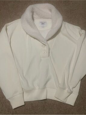 American Eagle Outfitters Cream Sherpa-Trim Pullover Sweatshirt